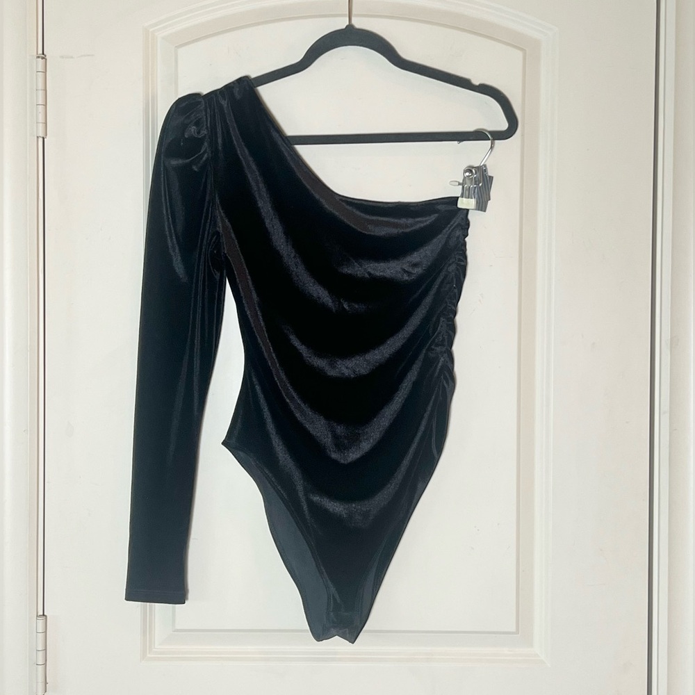 One shoulder stretchy velvet body suit by H&M size small